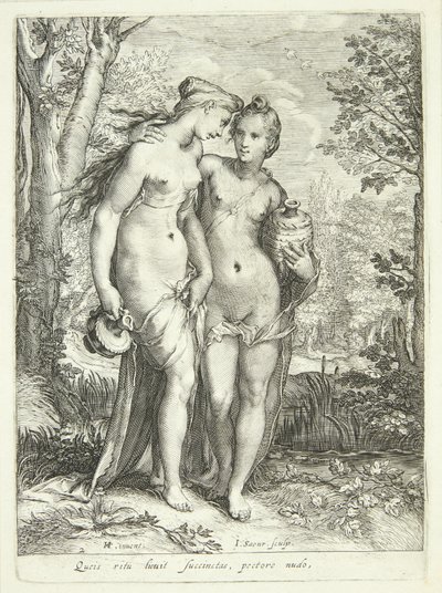 Dos ninfas de Diana con jarras de Jan Saenredam