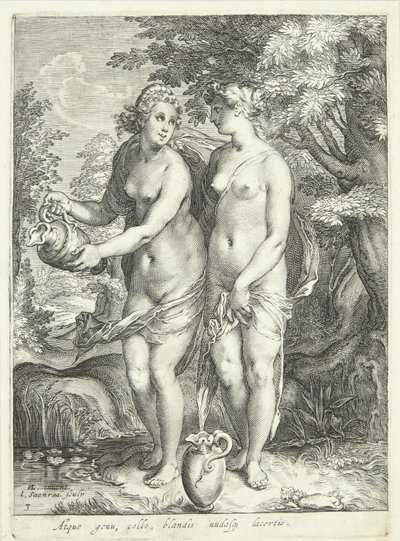 Dos de las ninfas de Diana junto a un arroyo de Jan Saenredam