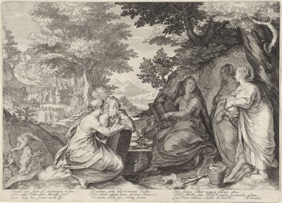 Cinco Vírgenes Sabias en un Paisaje con la Predicación de Juan Bautista Parábola de las vírgenes sabias y necias (título de la serie) de Jan Saenredam