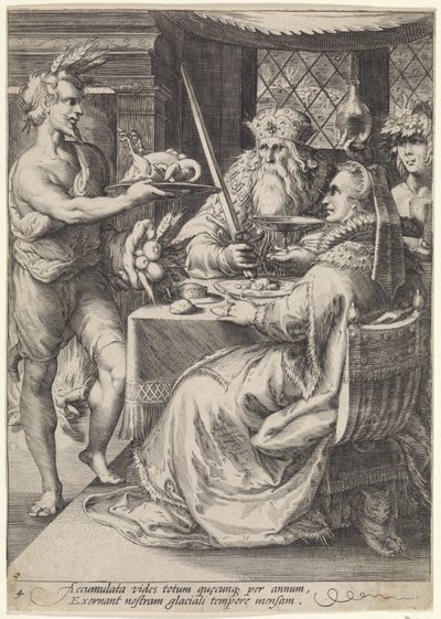 Invierno Compañerismo en una mesa puesta Cuatro estaciones (título de la serie) de Jan Saenredam