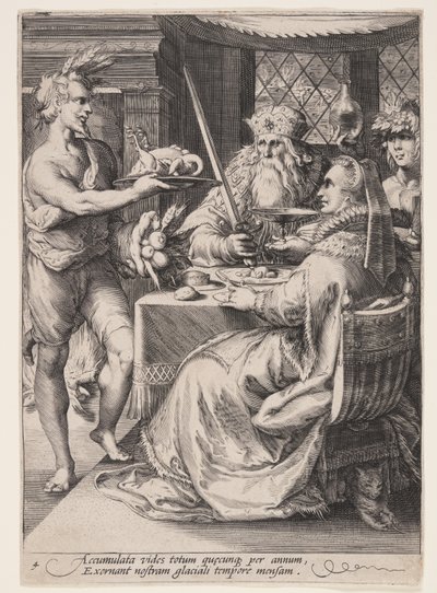 Invierno (Banquete con Baco atendiendo a una pareja de ancianos), de Las cuatro estaciones de Jan Saenredam