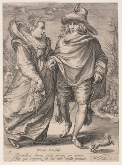 Winter (Young Couple Skating), de Las cuatro estaciones de Jan Saenredam