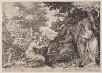 Vírgenes prudentes reunidas en un paisaje ante la predicación del Bautista, de la parábola de las vírgenes prudentes e insensatas de Jan Saenredam