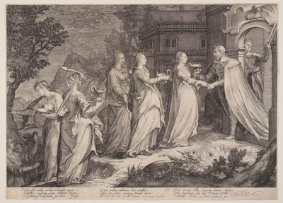 Vírgenes prudentes recibidas por Nuestro Señor, de la parábola de las vírgenes prudentes e insensatas de Jan Saenredam
