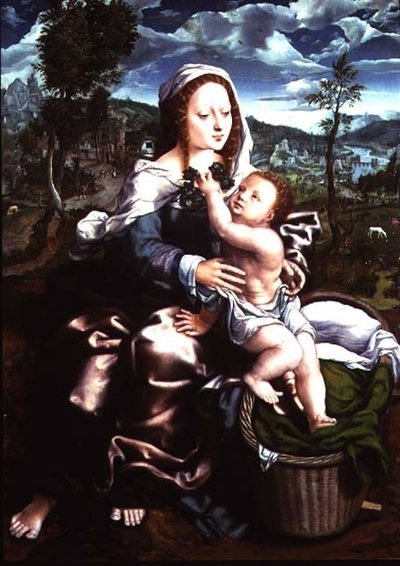 Madonna y niño sentados en un paisaje extenso de Jan Sanders van Hemessen