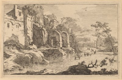 Edificio en ruinas al lado de un río de Jan Smees