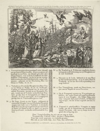 Alegoría del nombramiento de Guillermo IV como estatúder de la República, 1747 Imagen de la Alegría, cometida en todo el Steeden de las Siete provincias unidas, por el nombramiento de (...) Willem Carel Henrik Friso (...) como Stadtholder, Capitein y de Jan Smit (II)