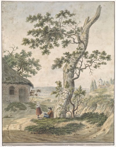 paisaje con un hombre y una mujer junto a un árbol de Jan Steen (van Alkmaar)