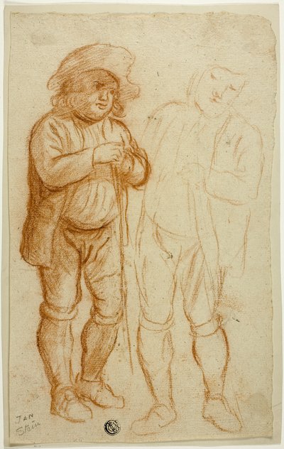Dos bocetos de hombre de pie apoyado en un bastón de Jan Steen