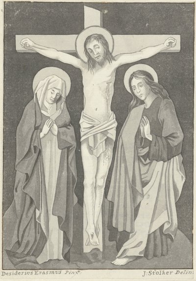 Cristo en la cruz con María y Juan de Jan Stolker (signed by artist)