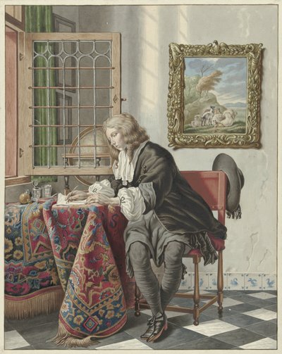 Joven escribiendo en una ventana de Jan Stolker
