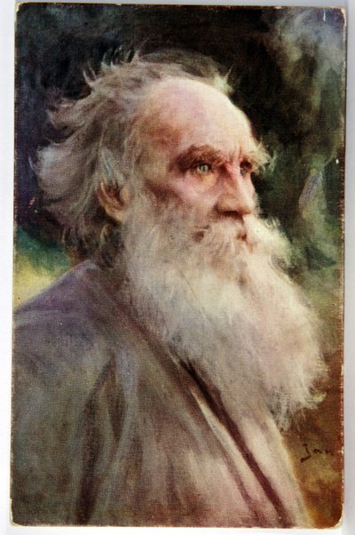 La literatura. El escritor ruso Leo Tolstoi. Postal de Jan Styka, Francia, c.1910 (postal) de Jan Styka