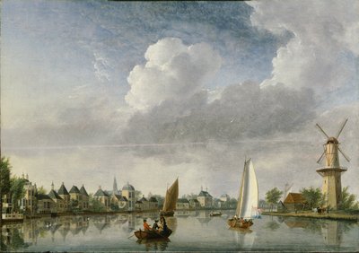 El río Spaarne en Haarlem, 1750 de Jan Ten Compe