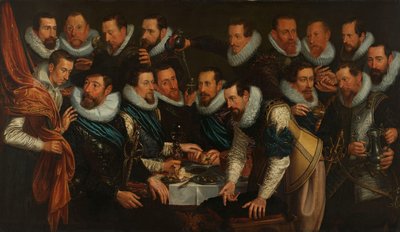 Oficiales y otros guardias civiles del XI Distrito de Ámsterdam, bajo el mando del capitán Geurt Dircksz van Beuningen y del teniente Pieter Martensz Hoeffijser de Jan Tengnagel