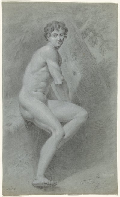 Desnudo masculino sentado, mirando a la derecha, delante de un árbol de Jan Tersteeg (possibly)