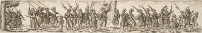 Desfile de soldados, en el centro un abanderado de Jan Theodor de Bry