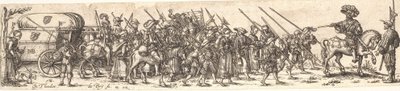 Tropa de Soldados, al Frente un Oficial a Caballo de Jan Theodor de Bry