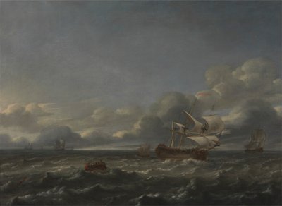 Hombres de guerra en medio de una fuerte brisa de Jan Theunisz Blankerhoff
