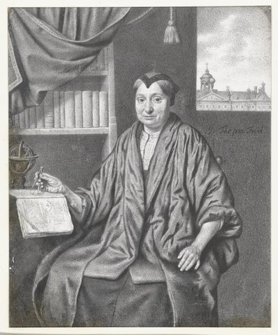 Retrato de una anciana sentada con instrumentos astronómicos de Jan Thopas