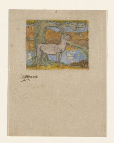 Un ciervo junto a un árbol frente a un estanque
Ciervo junto a un árbol (título original) de Jan Toorop (signed by artist)