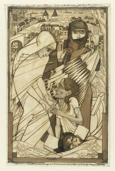 El esfuerzo de ayuda durante la inundación de 1926, representado simbólicamente de Jan Toorop
