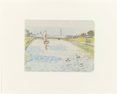 Vista de un canal con un barco de vela de Jan Toorop