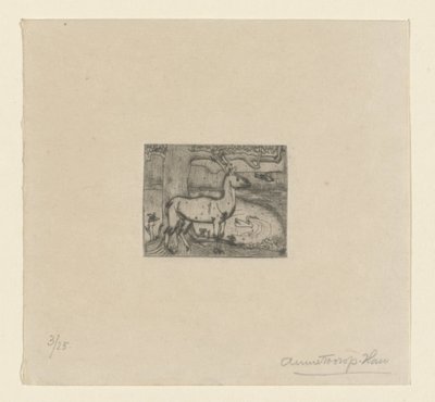 Un ciervo junto a un árbol frente a un estanque
Ciervo junto a un árbol (título original) de Jan Toorop