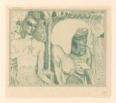 Mujer mayor rodeada de mujeres jóvenes
Juventud y vejez de las mujeres (título original) de Jan Toorop