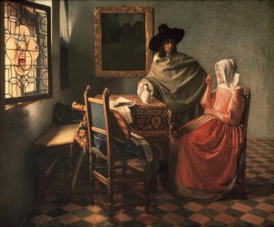 Señor y dama con vino de Jan Vermeer van Delft