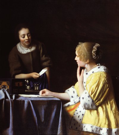 Dama con su sirvienta sosteniendo una carta de Jan Vermeer van Delft