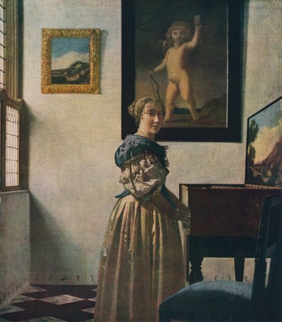 Una Joven de Pie en un Virginal, alrededor de 1670-1672 de Jan Vermeer van Delft