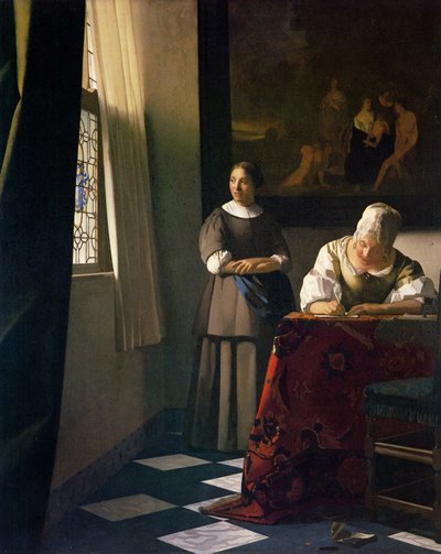 Dama Escribiendo una Carta con su Criada de Jan Vermeer van Delft