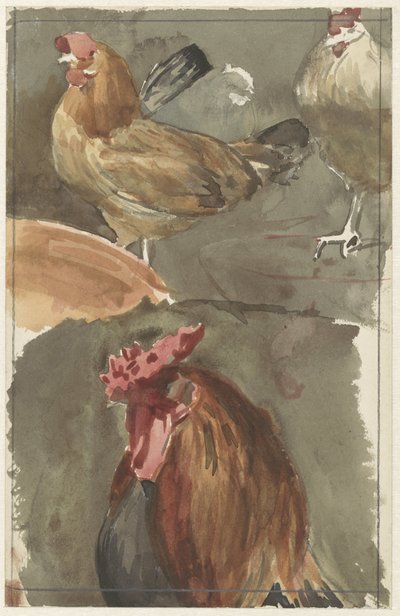 Gallo con gallinas de Jan Veth