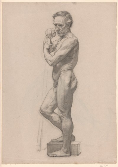 Hombre desnudo de pie, con bastón, mirando hacia la izquierda de Jan Veth