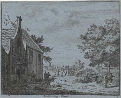 Vista de la posada Emaús The Harreberg Emaús (título sobre el objeto) Paisajes del área de Haarlem (título de la serie) Gesigten fuera de Haarlem, Hecho por. JVV (título de la serie en el objeto) de Jan Vincentsz. van der Vinne