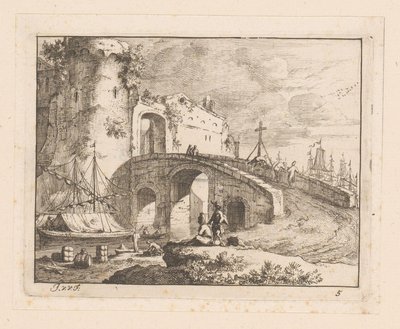 Puerta de la ciudad en un puerto italiano de Jan Vincentsz. van der Vinne