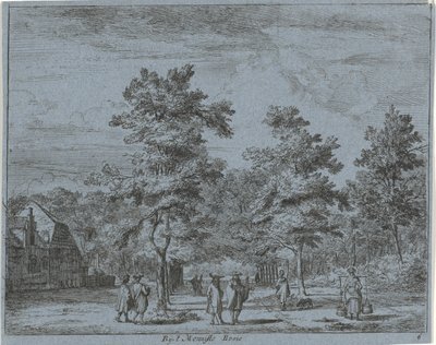Figuras que caminan en una avenida arbolada En el Menniste Bosie (título sobre el objeto) Paisajes del área de Haarlem (título de la serie) Gesigten Buijten Haarlem (título de la serie) de Jan Vincentsz. van der Vinne