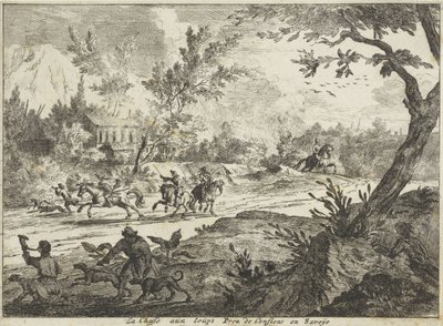Caza de lobos en Conflans, Saboya La Chasse aux Loups Prez de Conflans en Savoije (título sobre el objeto) Rostros en Saboya (título de la serie) de Jan Vincentsz. van der Vinne