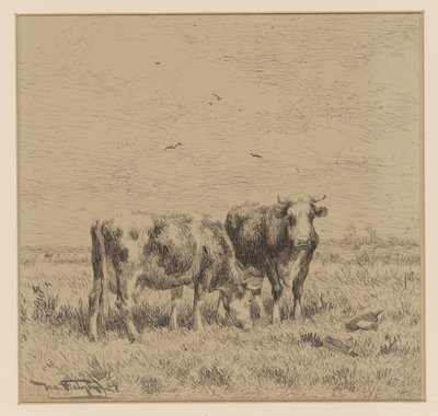 Dos vacas en un prado de Johannes Martinus Vrolijk