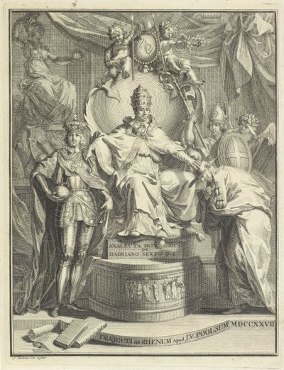 En el trono, Adrián VI Título de la página para: Burmann, Kasper. Hadrianus VI o anlecta historia de Hadrianus, el sexto papa romano, 1727 de Jan Wandelaar