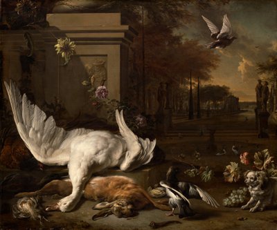 Bodegón con ganso y caza ante una finca, c.1685 (óleo sobre lienzo) de Jan Weenix