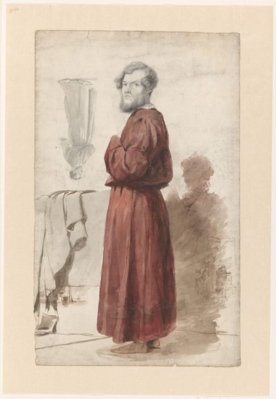 Estudios de figuras con un hombre de pie con bata roja de Jan Weissenbruch