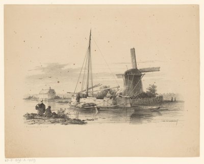 Vista del canal con barcaza de turba y velero de Jan Weissenbruch