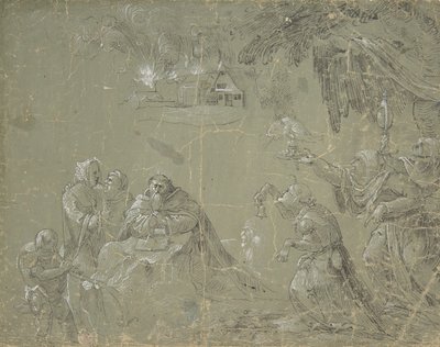 Tentación de San Antonio (recto), Paisaje fantástico (verso), ca. 1520 de Jan Wellens de Cock.