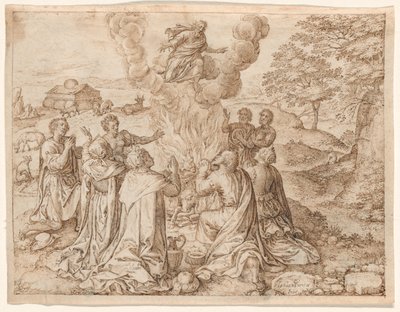 Sacrificio de Noé, lámina IX de La creación y la historia primitiva del hombre de Jan Wierix