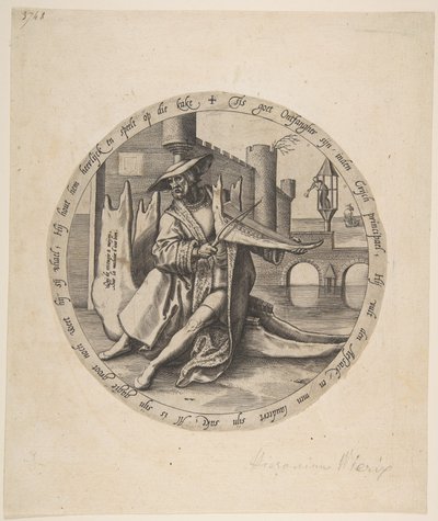 El hombre rico tocando el violín en una mandíbula, ca. 1568 de Jan Wierix