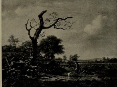 Holandés: Paisaje con cazadores en reposo El árbol sin hojas de Jan Wijnants