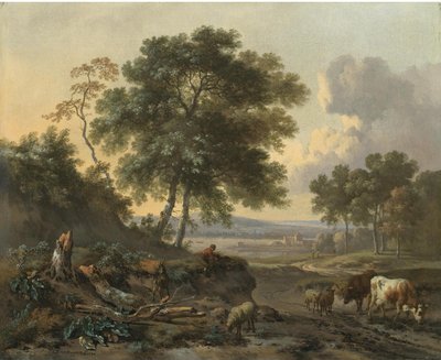Holandés: Paisaje con ganado en un vado Paisaje con ganado en un vado de Jan Wijnants