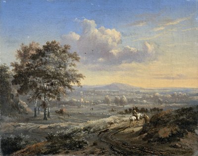 Paisaje montañoso con un jinete en una carretera rural de Jan Wijnants