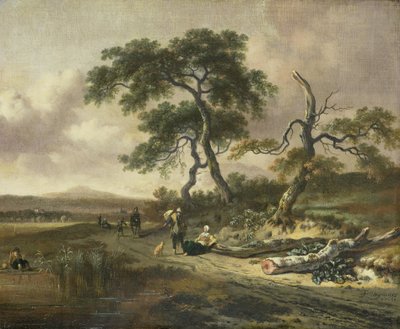 Paisaje con un vendedor ambulante y una mujer descansando de Jan Wijnants